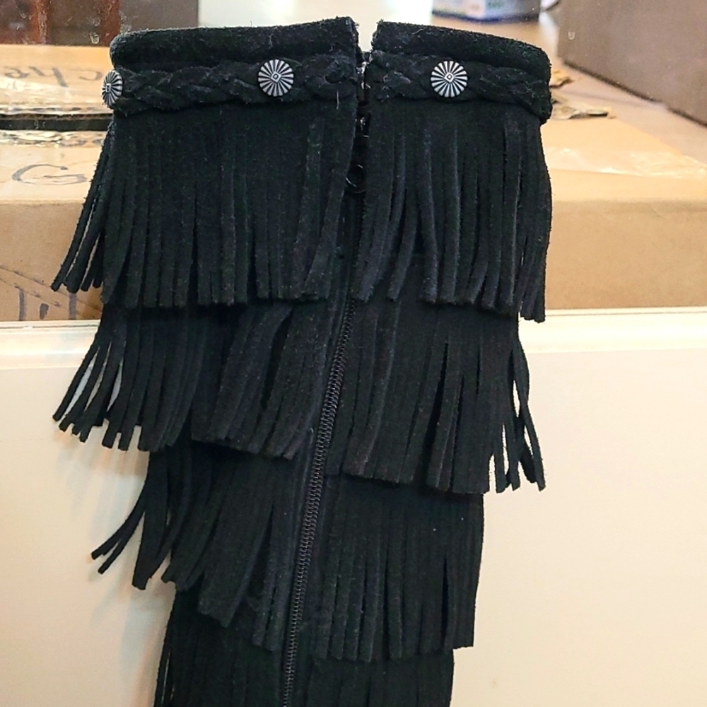 Minnetonka Black Suede 5 Layer Fringe Boot - image 5